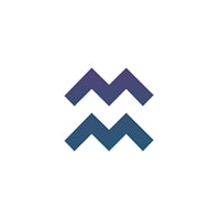 a blue and purple logo with the letter m